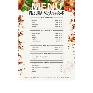 Szablon Canva Menu pizzerii A4 – jasna, minimalistyczna karta z ziołami