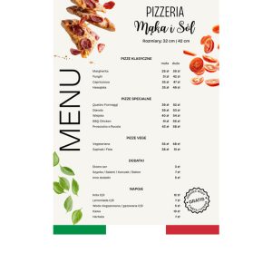 Szablon Canva Menu pizzerii A4 – włoska karta z rozmiarami pizzy